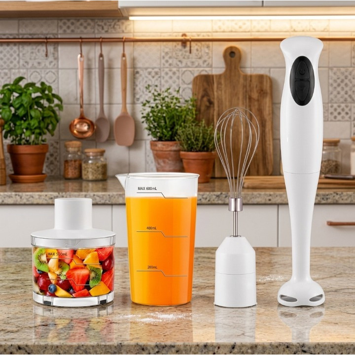 Mixer De Mão 3 em 1 Profissional Potente 300W Aço Inox Triturador Processador + Batedor De Ovos Fouet 127V A VIDA