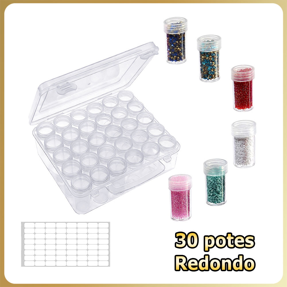 Caixa organizadora para strass 30 potes redonda com adesivos de etiqueta para sementes strass para unhas strass