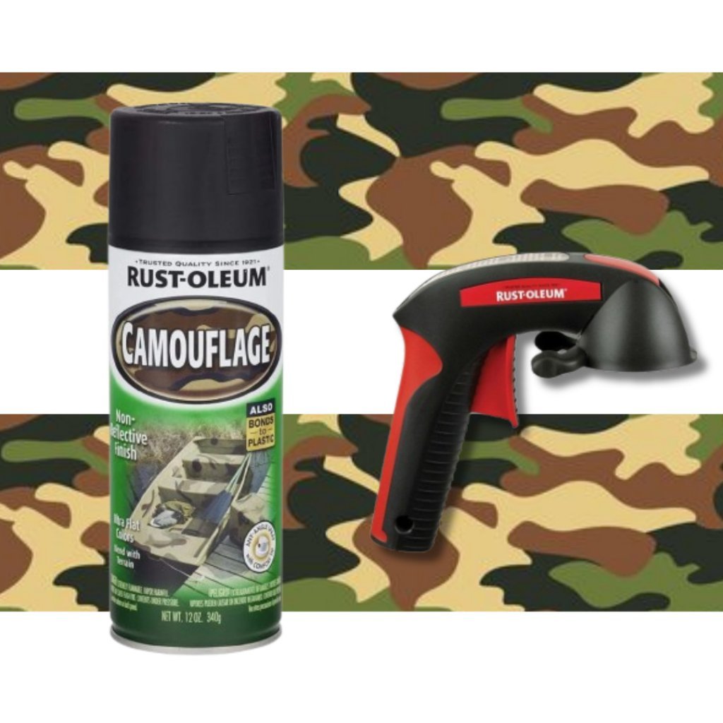 Kit Spray Camuflagem Preto Fosco e Gatilho Aplicador Rust Oleum