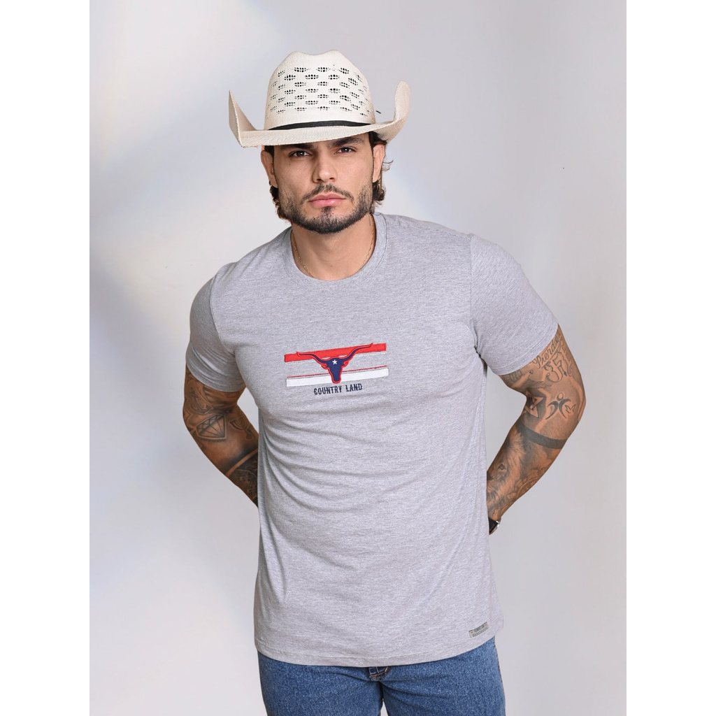 Camiseta Masculina Gola Redonda Lisa Estampada Bordada Country Casual Dia a Dia Festa Presente