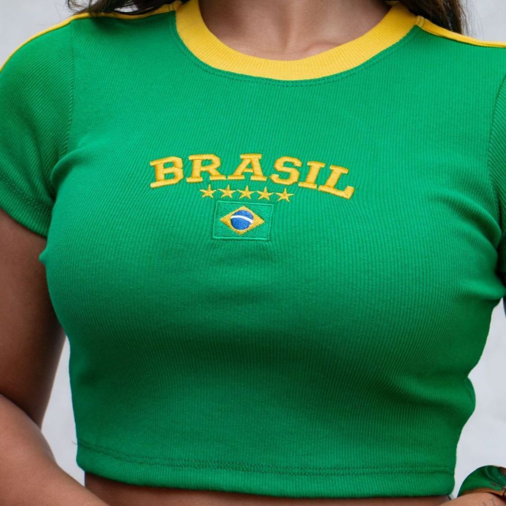 Cropped Manga Ribana Sem Bojo Copa do Mundo Rio de Janeiro Verão Praia 2026