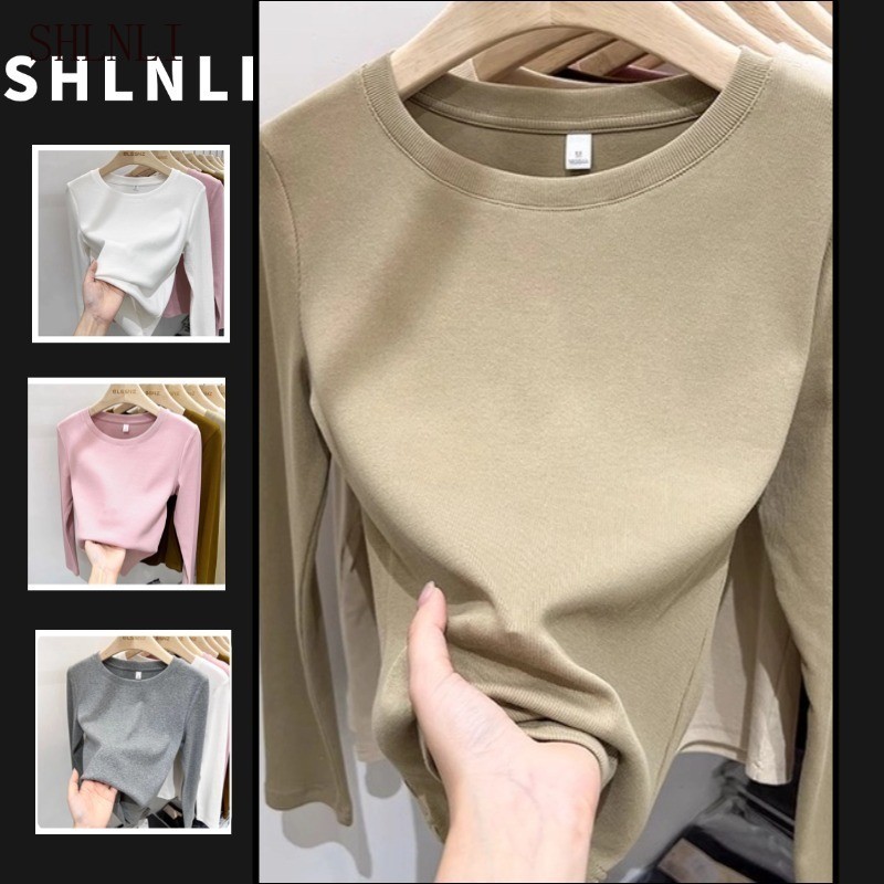 Base De Gola Redonda Camisa De Manga Comprida Feminina Outono Inverno Quente Simples Versátil Top