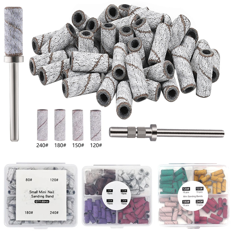 60 Pçs 3mm Pequenas Faixas De Lixa De Unhas Conjunto Para Perfuração Moagem Manicure Salão 80/120/180/240 Grit Arquivo A