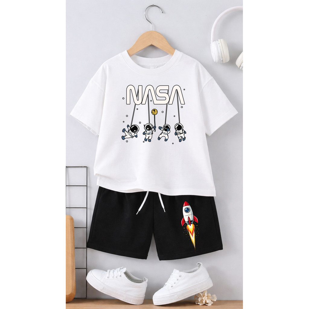 Kit Conjunto Infantil Astronauta Camiseta + Shorts Roupa Infantil Unissex Algodão Macio Confortável