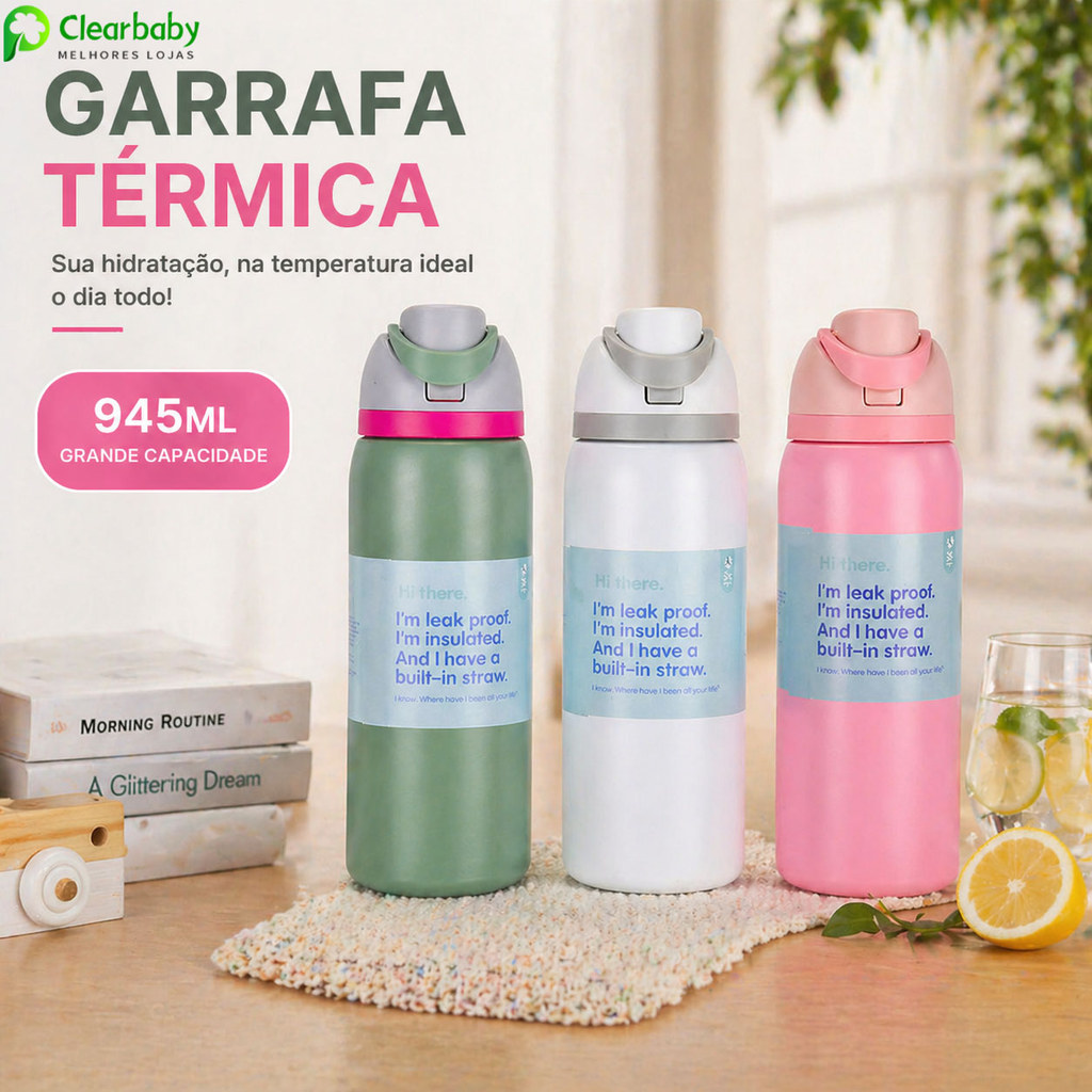 Garrafa Térmica 945ml (32oz) com Grande Capacidade – Perfeita para Trilha Academia e Viagem