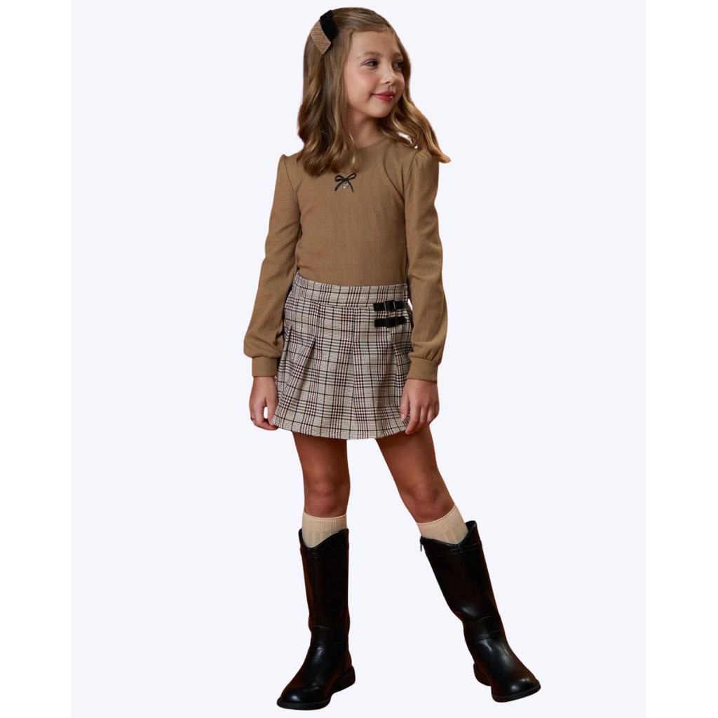 Conjunto Blusa Manga Longa em Canelado e Shorts-saia em Alfaiataria Infantil Feminino Infanti 90351