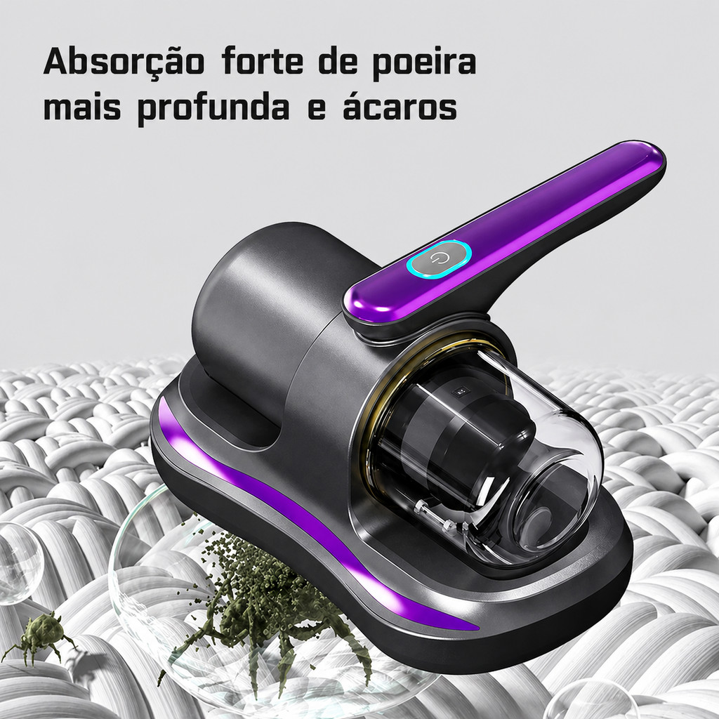 Aspirador de Pó Portátil Sem Fio Escova Removedor de Ácaro Recarregável USB Cama Chão