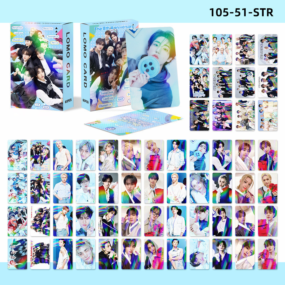 Kpop STRAYKIDS 8o Aniversário Com STAY Laser Lomo Card Photocard Cartão Postal 60 Unidades/Caixa