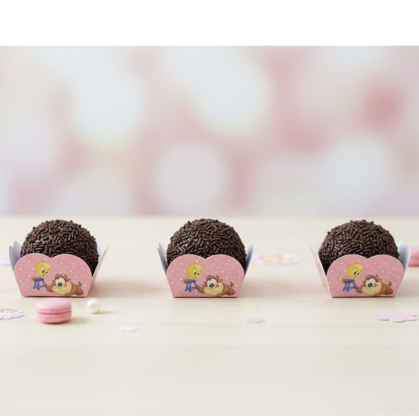 100 Forminhas Brigadeiro Docinho 4 Pétalas Baby Looney Tunes Para Festas Aniversários Eventos Confeitaria Beijinho