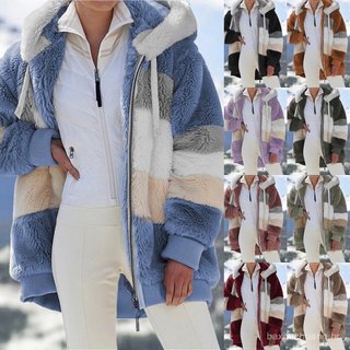 Casaco Feminino De Inverno De Pelúcia De Cor Sólida Com Zíper , Moletom Quente .
