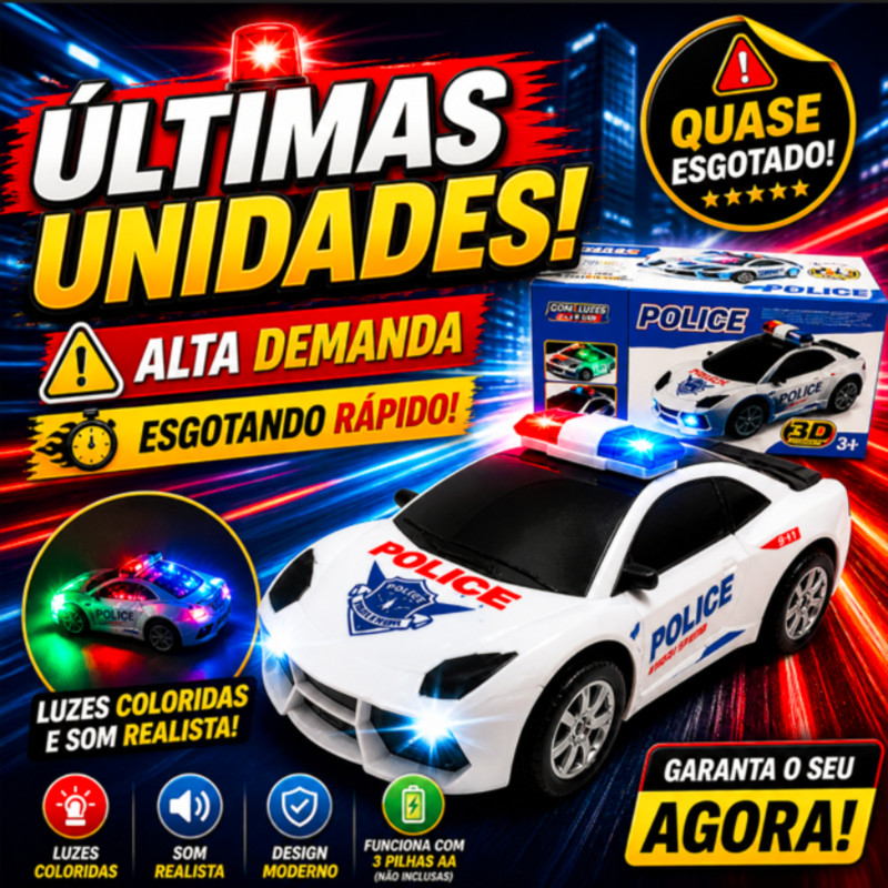 Carrinho Policial Infantil Luz Som Sirene Bate Volta Menino