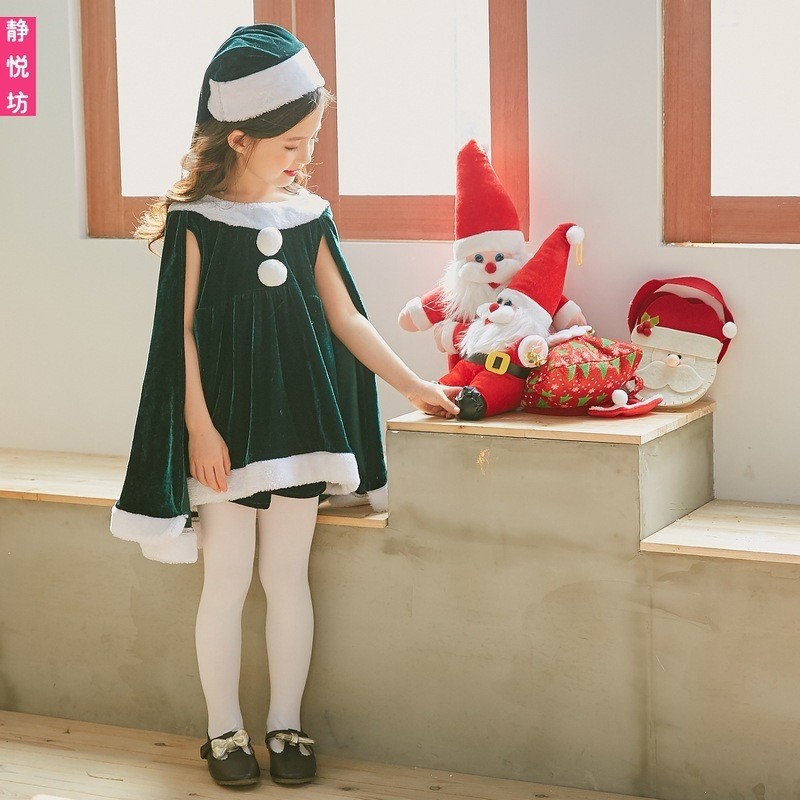 Crianças roupas de papai noel xale manto natal roupas infantis do bebê roupas infantis vestido feminino