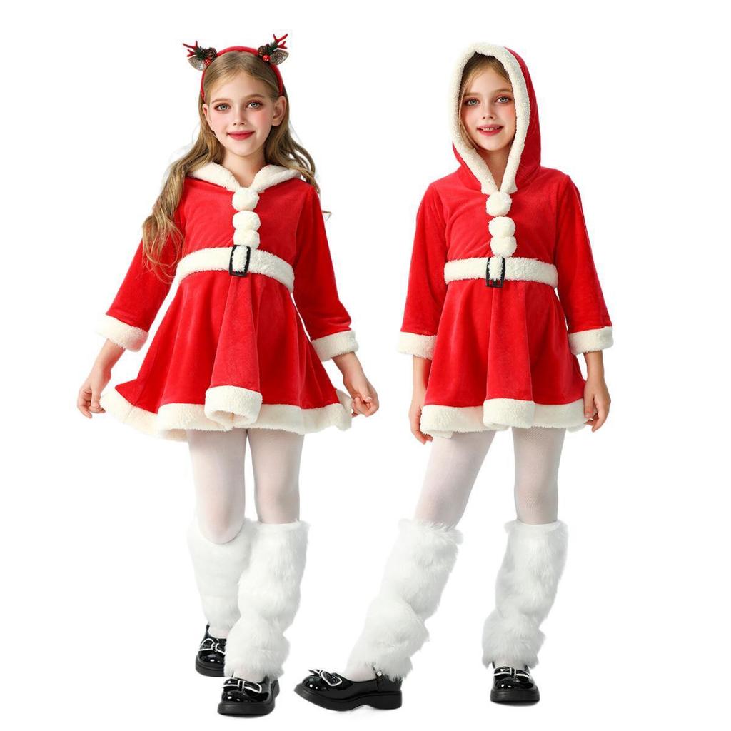 2024 natal roupas infantis Elk vestido vermelho natal roupas infantis papai noel europeu americano Cross-Border feminino