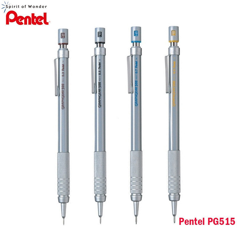 Lápis Mecânico Pentel PG515 do Japão, Graphic Gear 500 Prata, para Desenho PG513 PG517 PG519 0.5mm