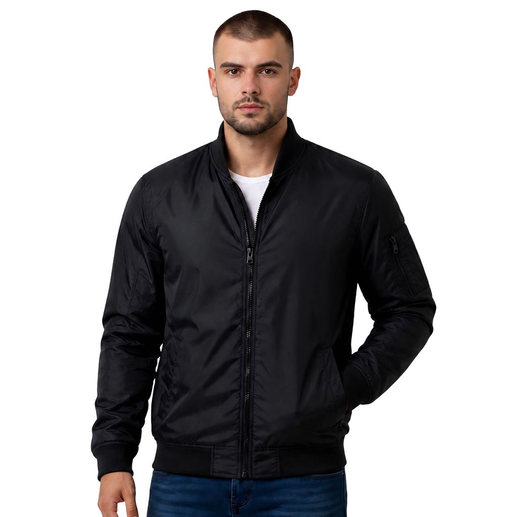 Jaqueta Corta Vento Masculino Com Punho e Bolsos - Preto