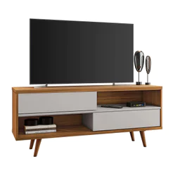 Home para Sala TV 50 Polegadas com Nicho Moderno Compacto 2 Portas Freijó com Off White - MoveisAqui