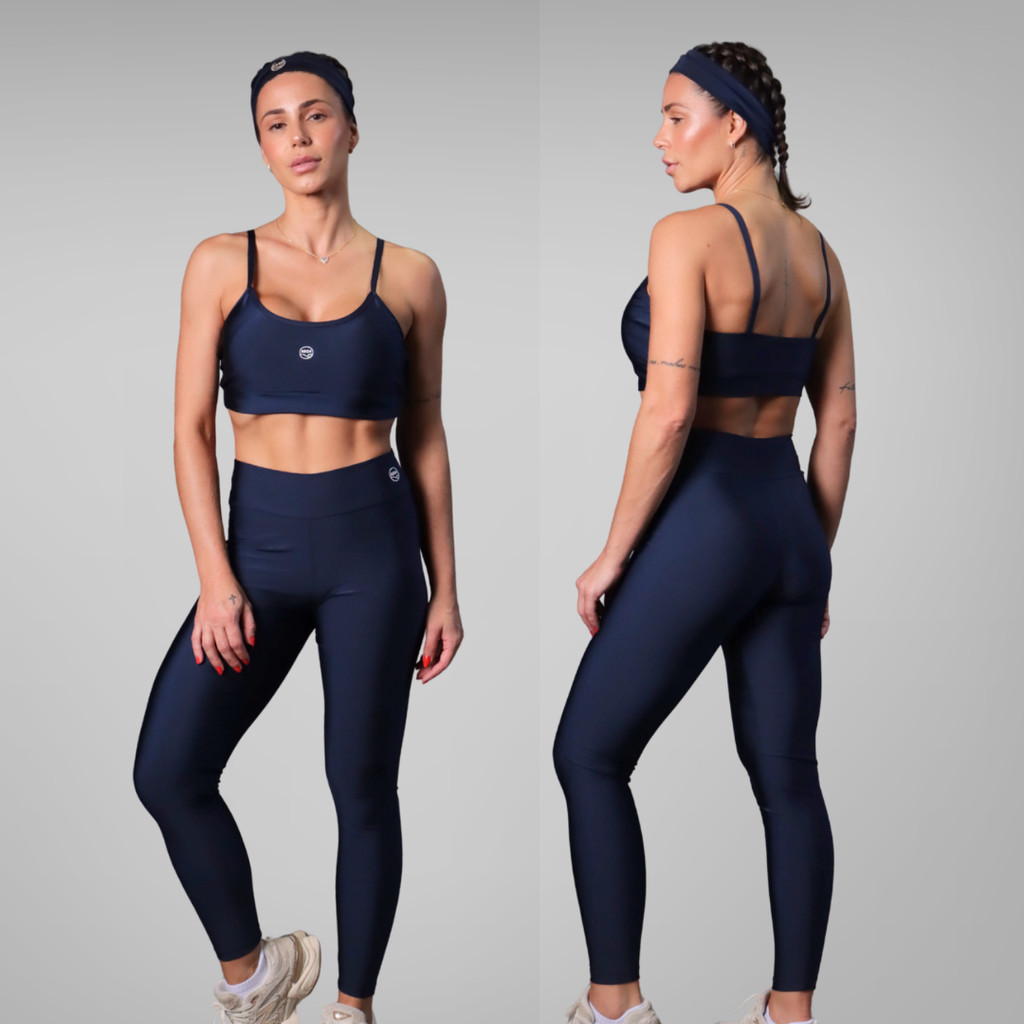Conjunto Fitness Feminino Top com Bojo Alcinha e Legging Cós Alto, Flexível, Costura Reforçada, Academia Corrida Yoga