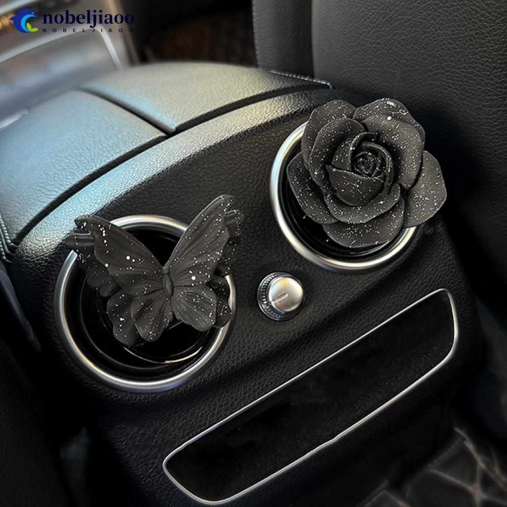 NOBELJIAOO Preto Ouro Borboleta Camélia Difusor De Ventilação De Ar De Carro Decoração Pedra Clipe De Aromaterapia Para