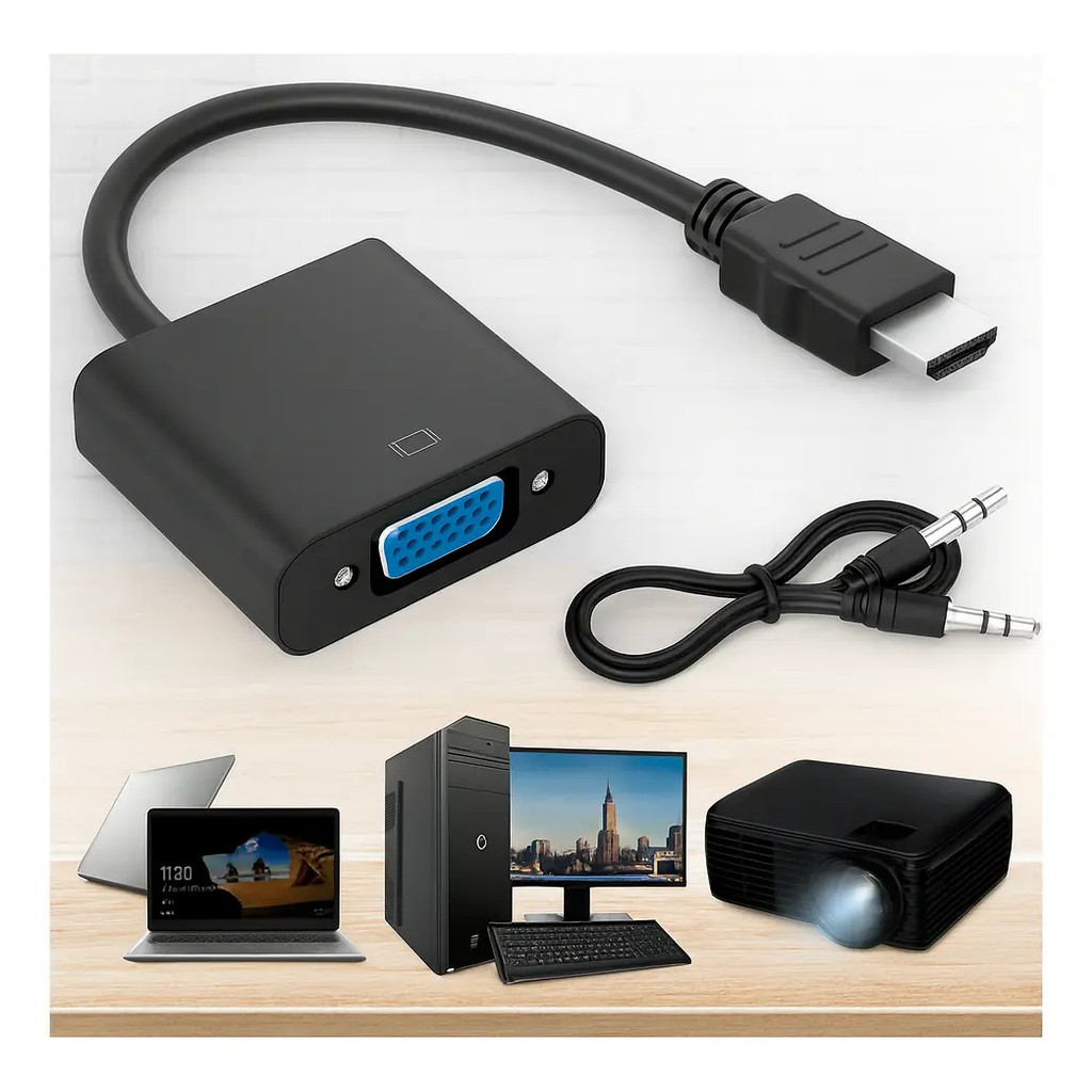 Adaptador Hdmi Para Vga 1080p Com Áudio P2 Plug & Play Pc Notebook Tv Projetor Cabo Hdmi Vga