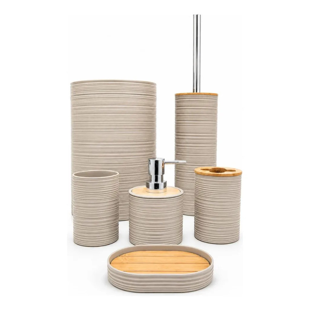 Kit Banheiro Com Tampa Basculante Bambu 6 Peças Mimo Style
