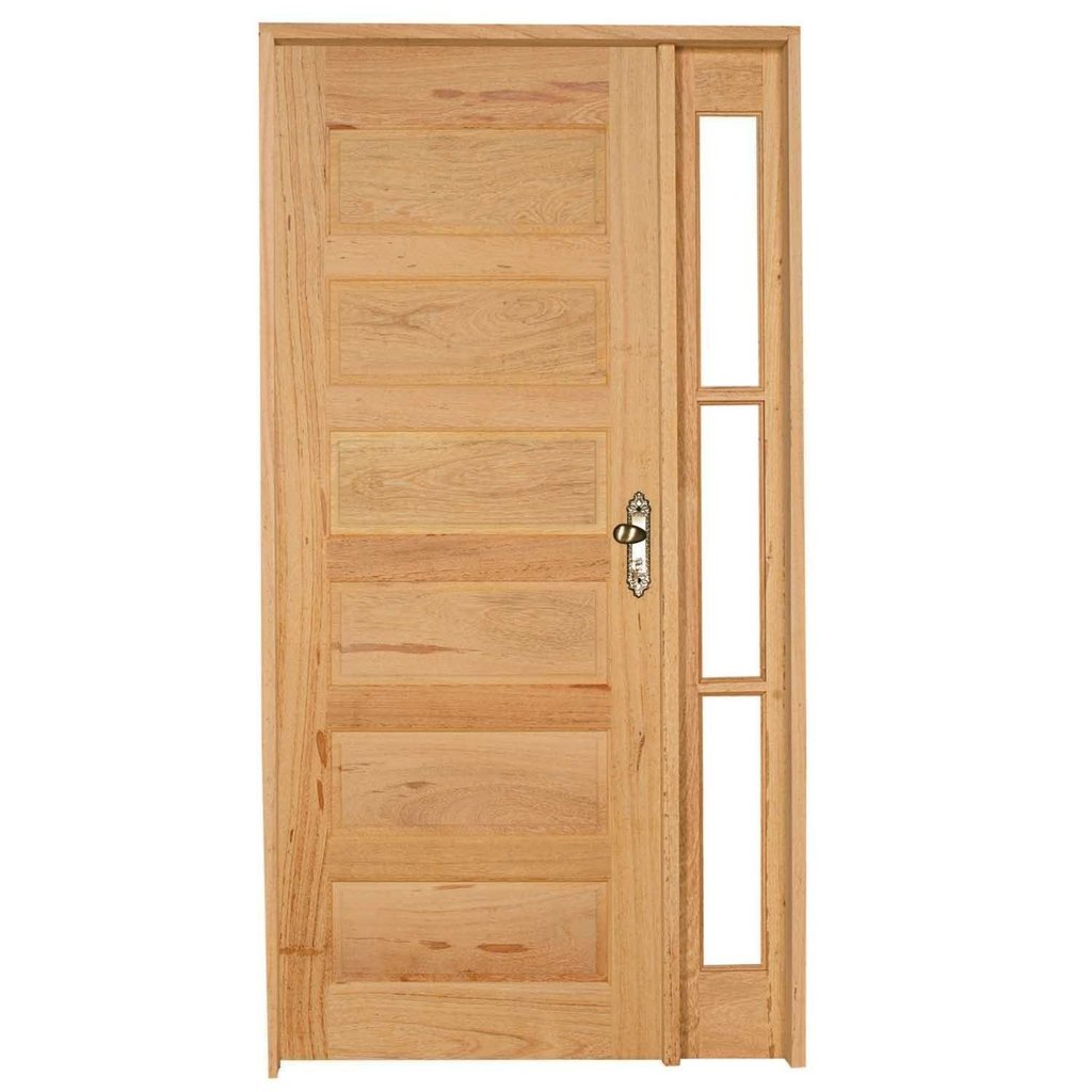 Kit Porta de Madeira Vitrô Esquerda 213CMX110CMX12CM PE28 Esel Marrom Esquerda