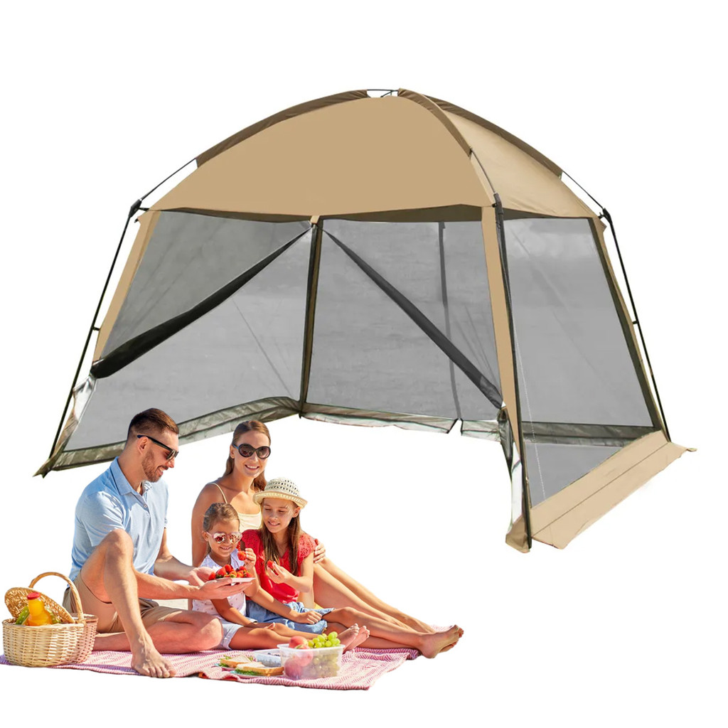 Barraca de Sombreamento para Camping ao Ar Livre Tela de Praia Tenda com Rede Proteção Contra Vento e Chuva