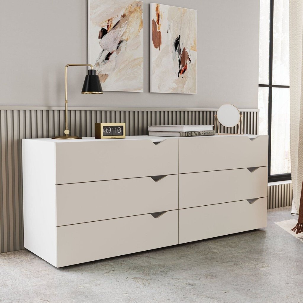 Cômoda 6 Gavetas 63,1x150,1x46 Cm Porto Branco/Creme