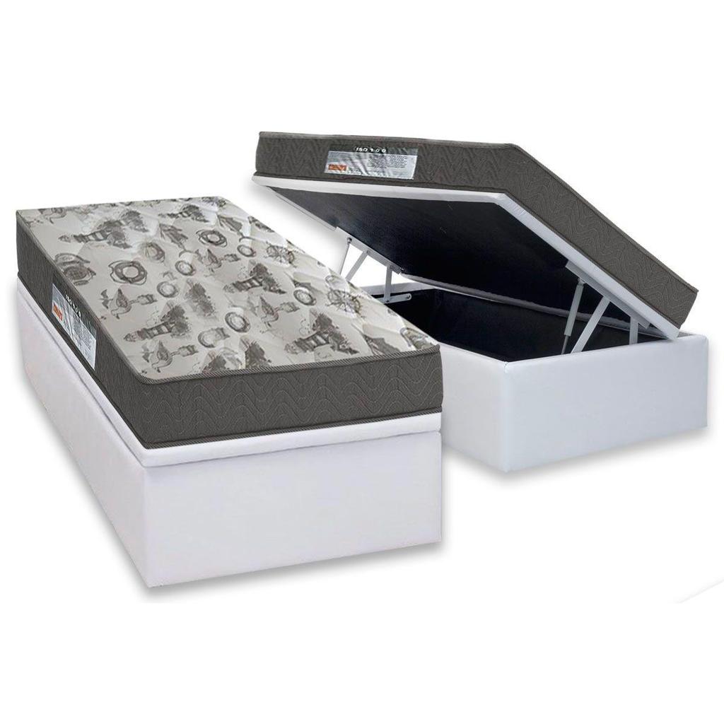 Cama Box Baú Solteiro: Colchão Anatômico Ortobom D33 / ISO 100 Ultra Firme + Base CRC Courano White(88x188)