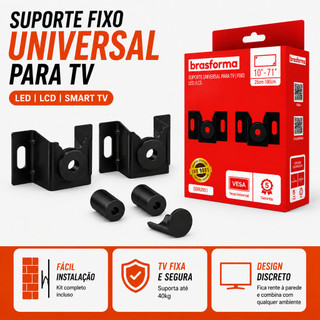 Suporte Universal Fixo Para Smart TV LED LCD 4K Parede 10-90 Polegadas