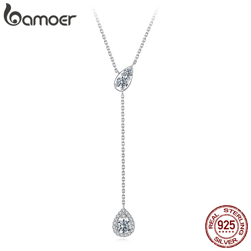 Colar De Prata Esterlina 925 Bamoer , Corrente Em Y , Joias De Moissanite , Pres