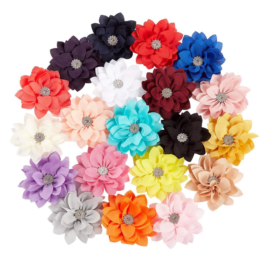 inSowni Pacote com 20 Presilhas de Cabelo Grandes de Chiffon com Flor de Lótus de Tecido, com Strass, Broches para Roupa