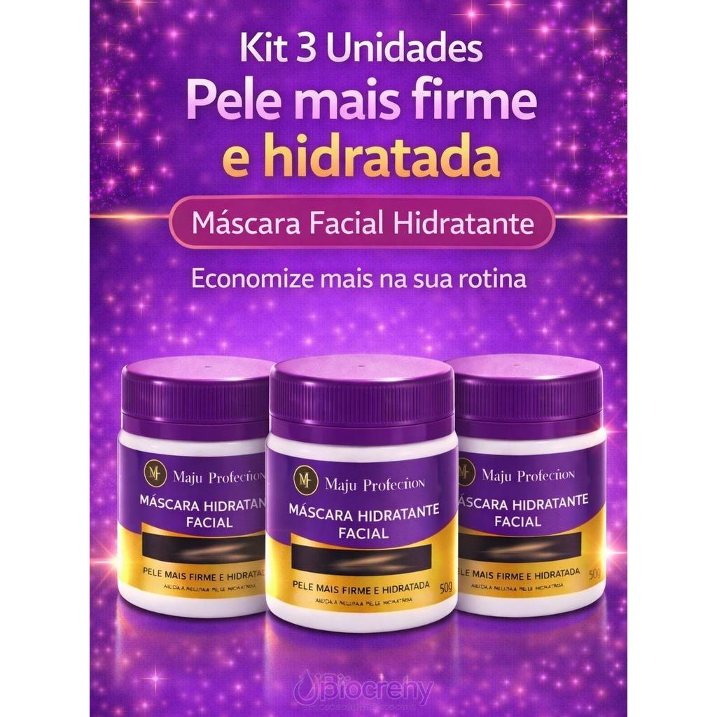 Kit 3 Máscaras Faciais Hidratantes 50g Rotina Completa para Pele Mais Macia