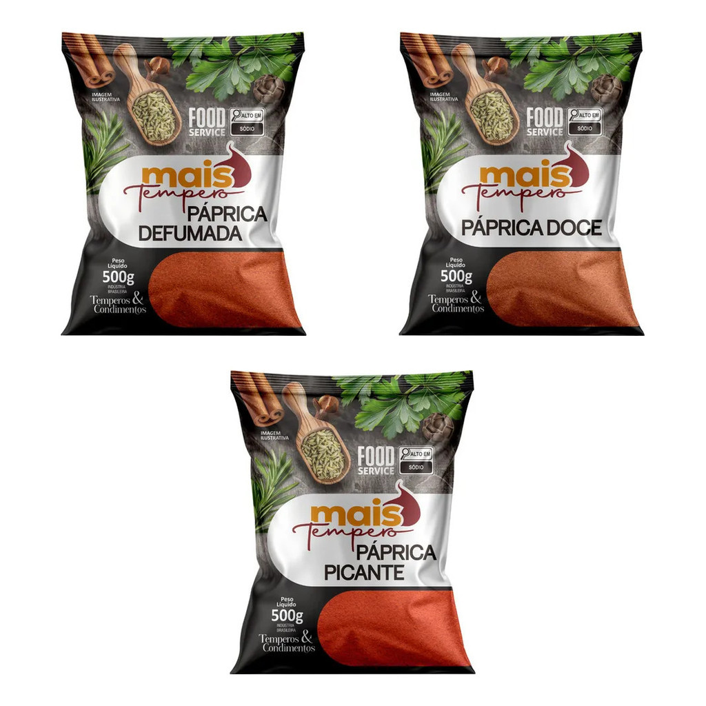 Kit : Páprica Defumada 1kg + Páprica Doce Em Pó 1kg + Páprica Picante 1kg -  Oficial - OFICIAL