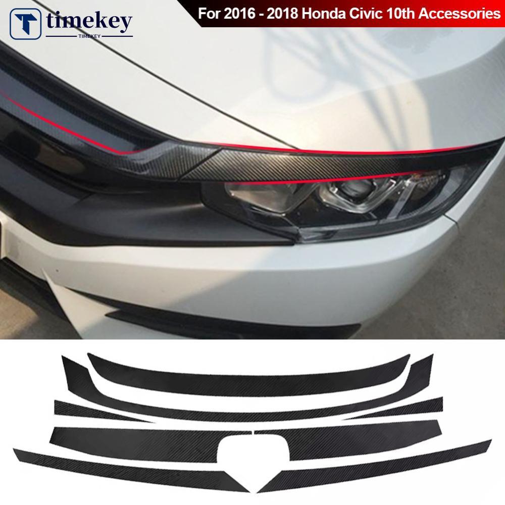 TIMEKEY 8 Pçs/set 5D Carro Colorido Grade Grill Adesivos E Decalques Para 2016-2018 Honda Civic 10th Acessórios G6Z6