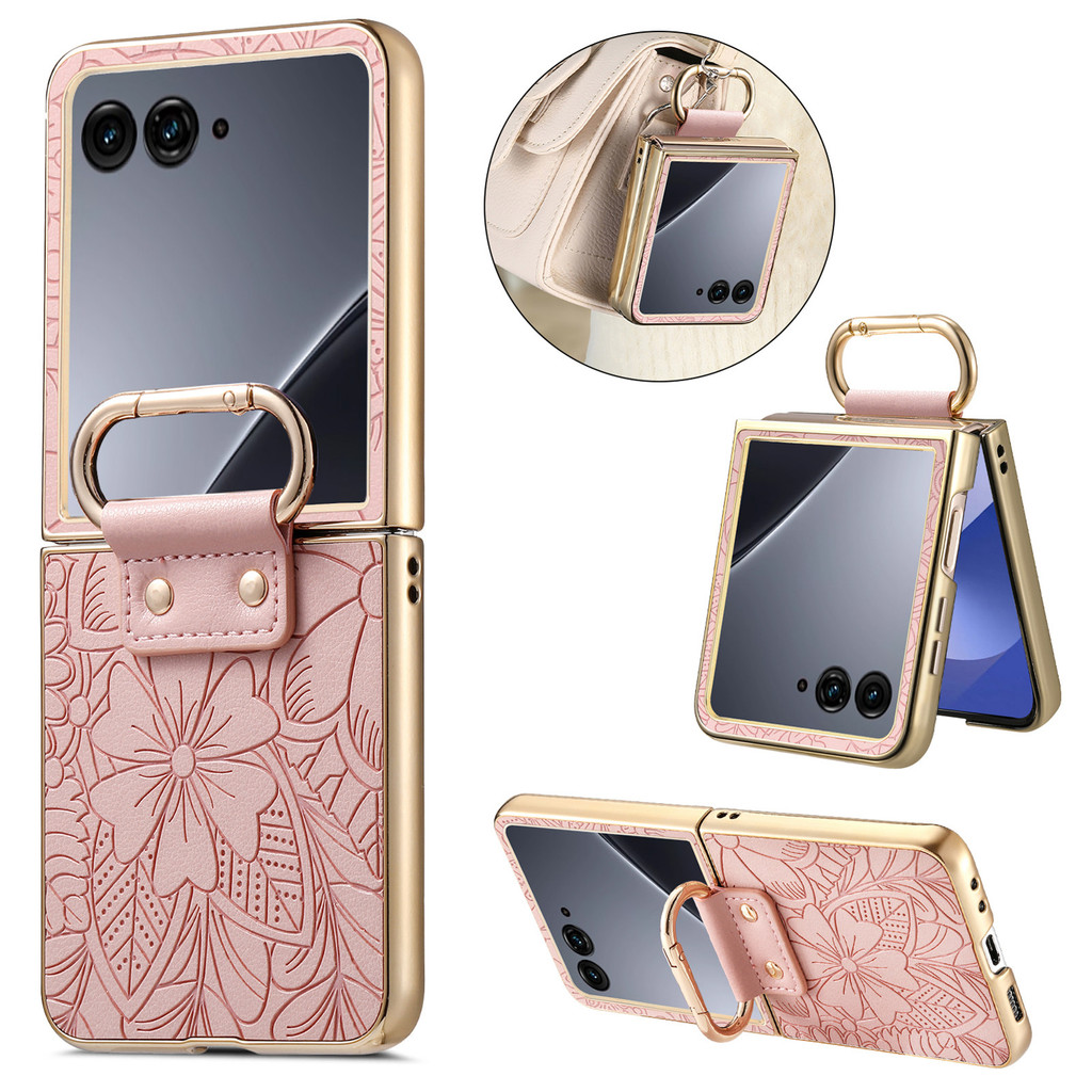 Moda Em Relevo Flor Caso De Couro Para Motorola Razr 60 Ultra 50 Aperto Confortá