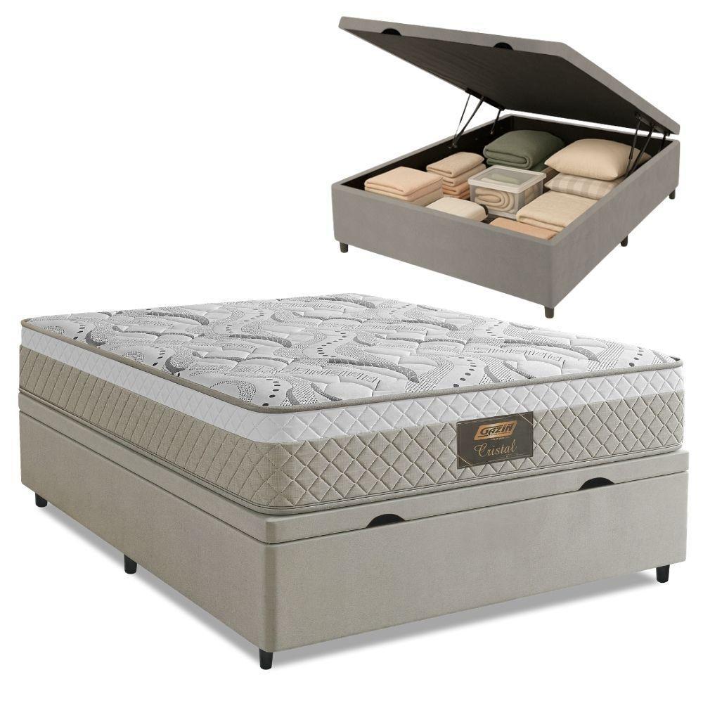 Cama Box Baú Casal Cristal Molas Ensacadas 138x188x64cm Bege