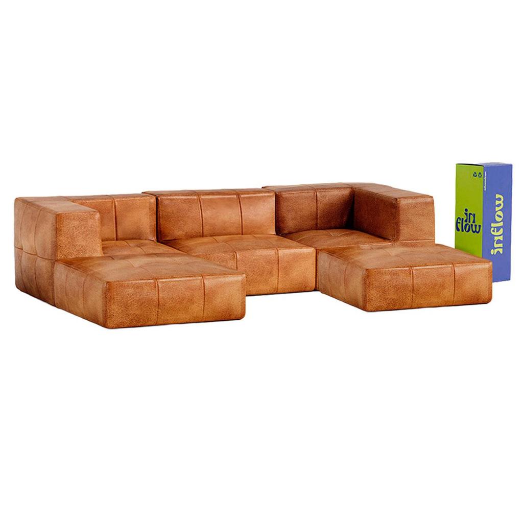 Imagem Sofá Modular Poli Couro Marrom 3 Lugares com 2 Cantos e 2 Chaises Premium