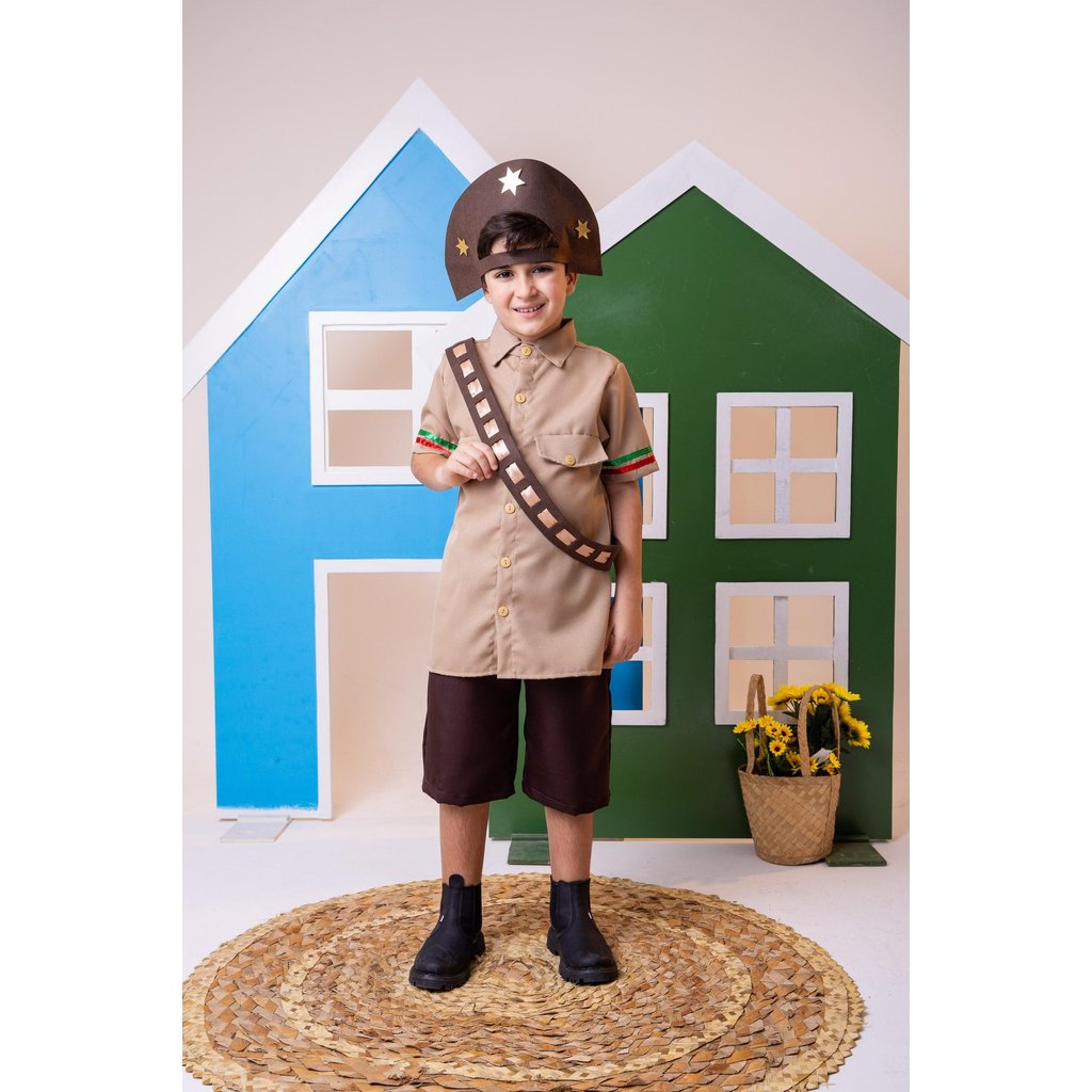 Fantasia Infantil Cangaceiro Temático Menino Conjunto Festa Junina Arraial Roupa Chapéu, Shorts, Camiseta, Cinto E Faixa