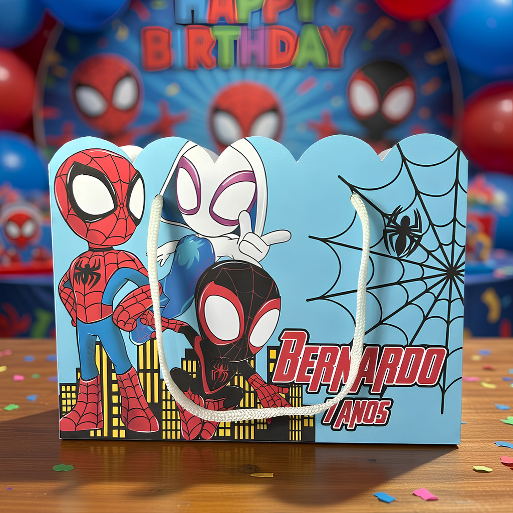 Kit Sacolinha Sacola Papelaria Personalizada Spidey e Seus Amigos Sacolinha de Lembrancinha Caixinha para Festa