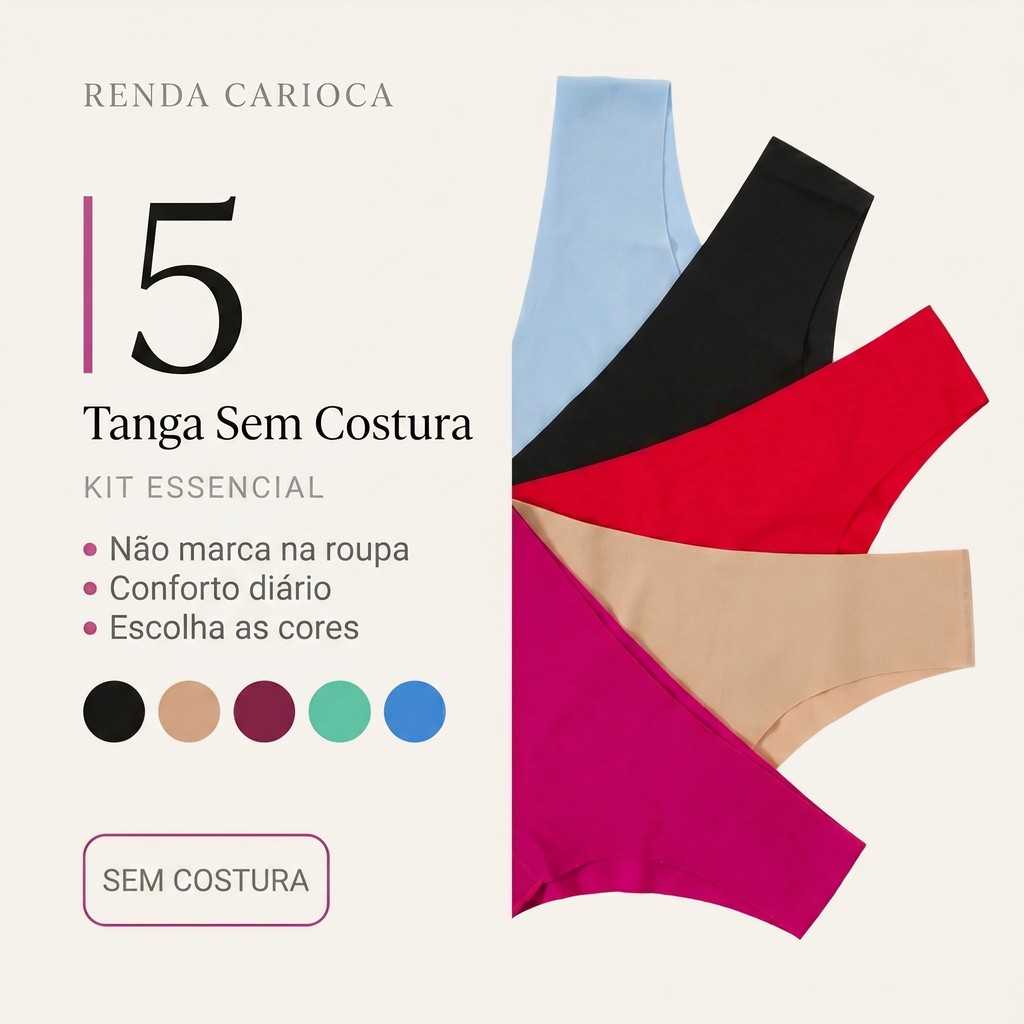 Kit 5 Calcinha Sem Costura Tanga Conforto Corte a Laser Não Marca Calsinha Invisivel