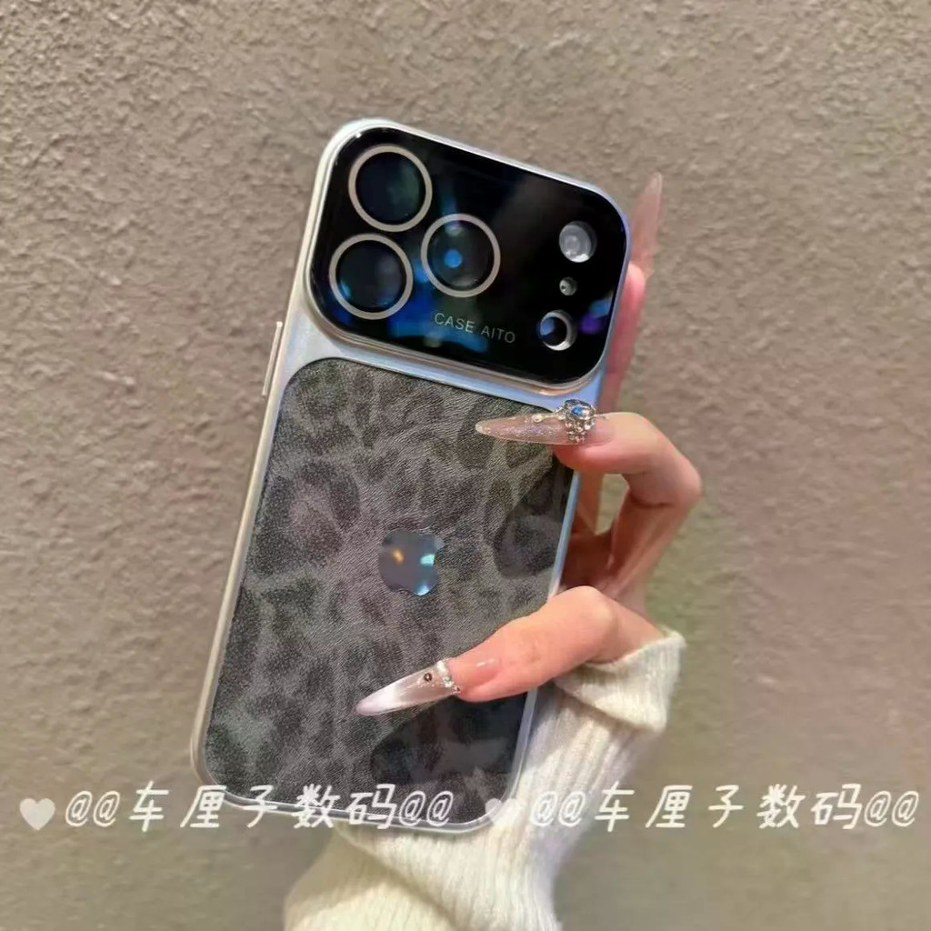 Capa de telefone para iPhone com janela grande e estampa de leopardo de alto valor com tudo incluído