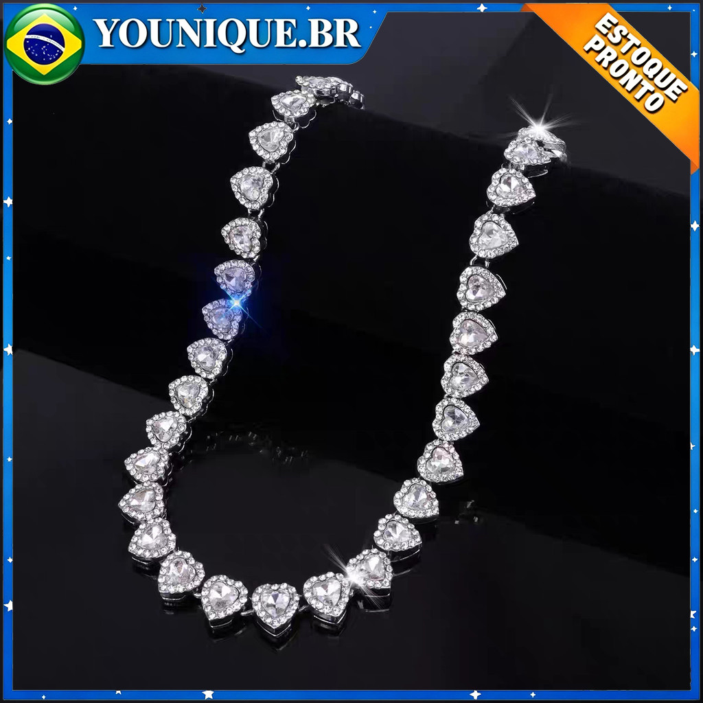 Colar em formato de coração cravejado com um diamante de 11 mm Colar Joia feminina requintada