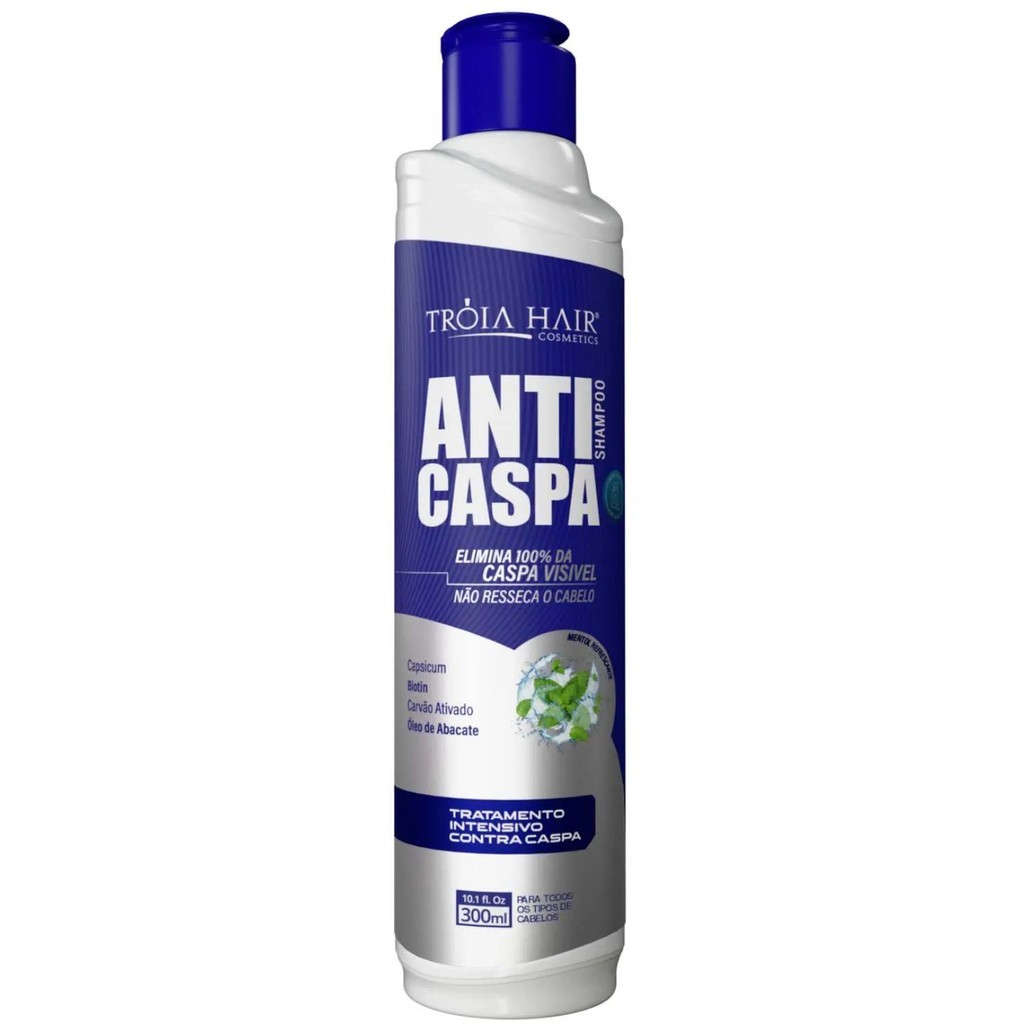 Shampoo para Caspa Troia Hair 300ml Profissional Elimina Oleosidade e Fortalece os Fios com Carvão Ativado