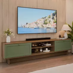 Rack para TV até 80 Polegadas 218 cm 2 Portas Rustic/Verde Vik Madesa