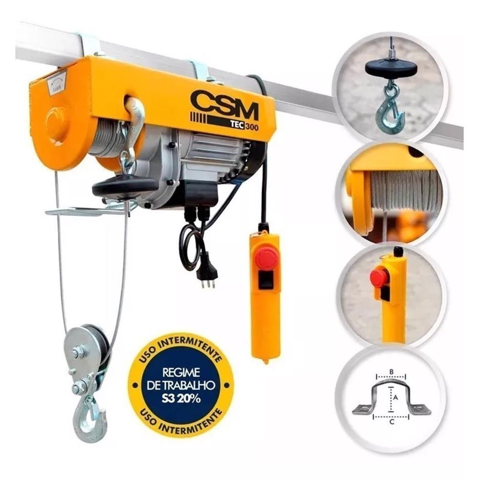 Guincho Tec 300/600kg C/motor Mono S/cacamba 220v Csm