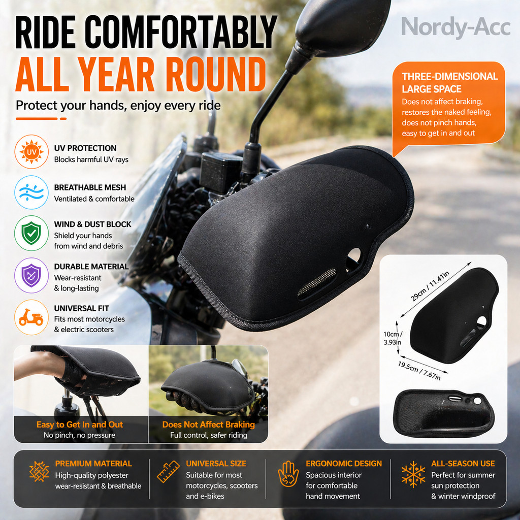 1 Par De Capa De Proteção Solar Para Guidão De Motocicleta , Guarda-Sol À Prova De Vento , De Mão Respirável , Luvas De 
