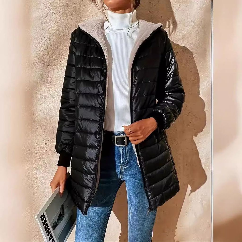 Mulheres Jaqueta Acolchoada Outono Inverno Quente Com Capuz Forro Fofo Espessamento Parkas Feminino Casual Médio Longo O