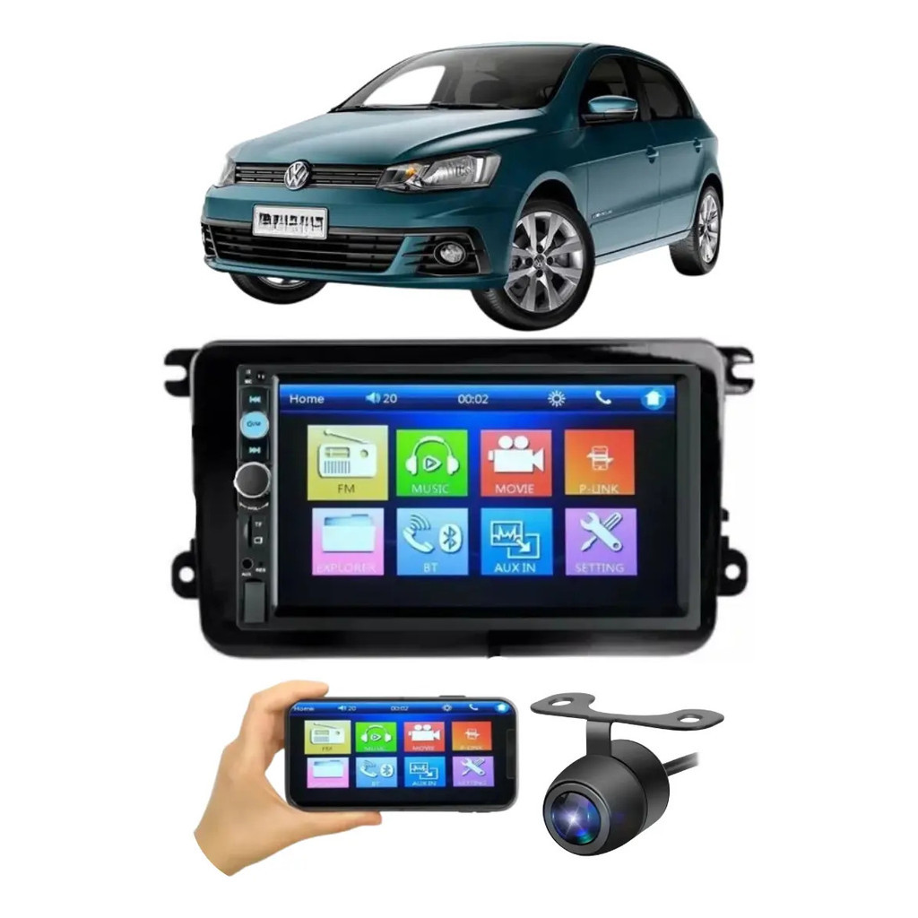 Multimidia 2 Din Vw Gol Voyage Saveiro G7 E G8 Trendline Confortline Higline Mpi Msi + Moldura E Camera