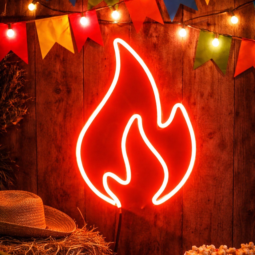 Luminária Led Neon Fogo 25 Cm Bivolt Letreiro Decoração Quarto Festa Balada Luz Parede Iluminação