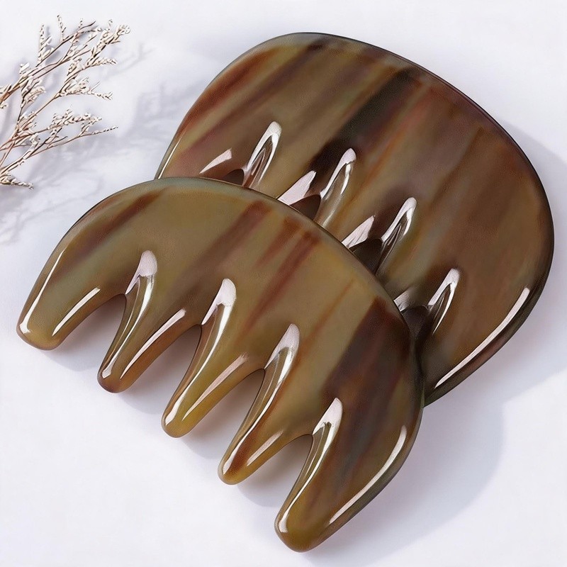 Pente De Chifre De Búfalo Natural , Cabelo De Cabeça De Massagem De Couro Cabeludo De Dente Largo , Desembaraçador Antie